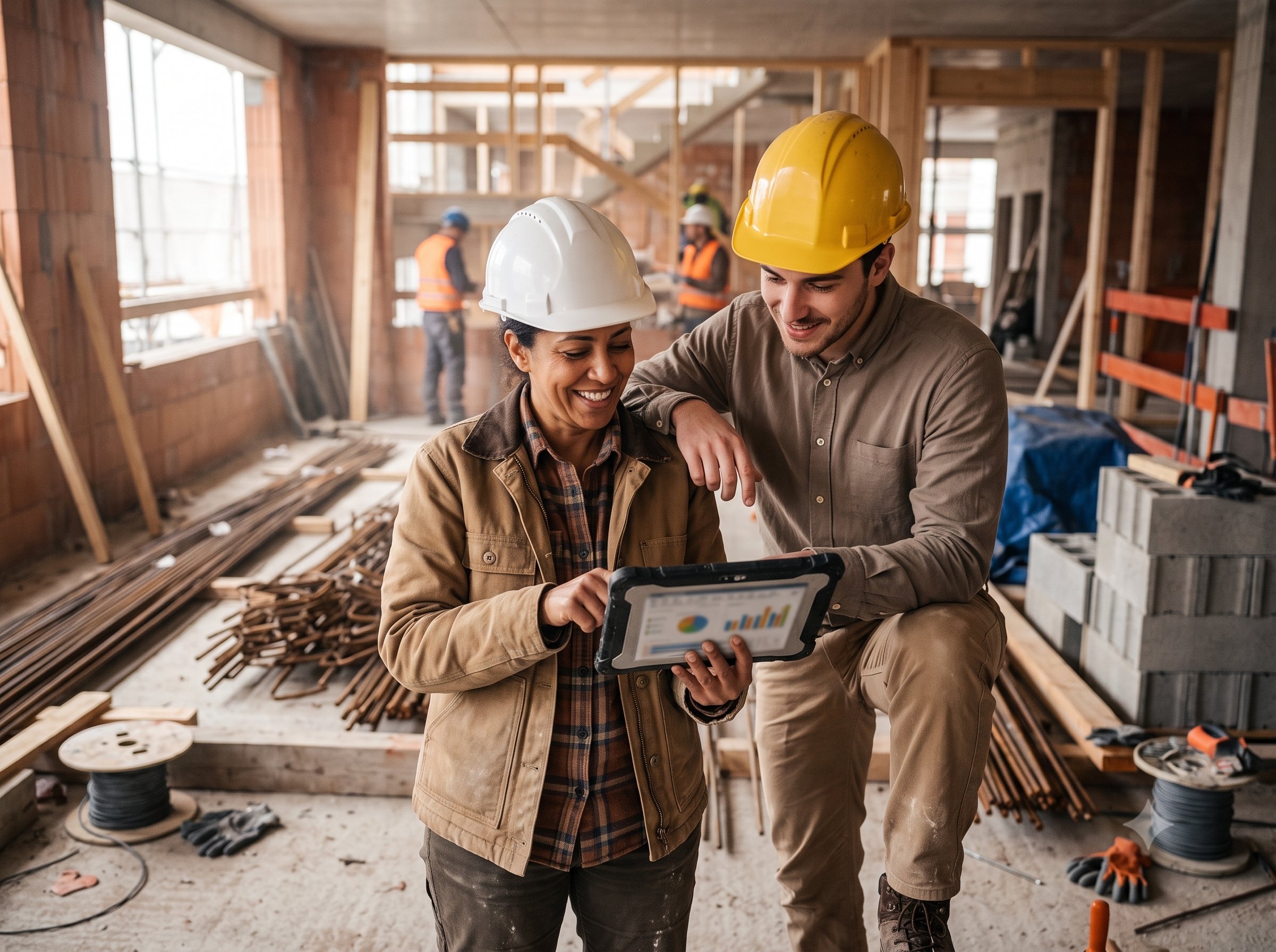 Deux responsables sur un chantier suivent l'avancement